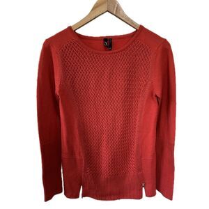 Ravel Women's Mixed Knit Crochet Cross-Stitched Front Splits Sweater XS